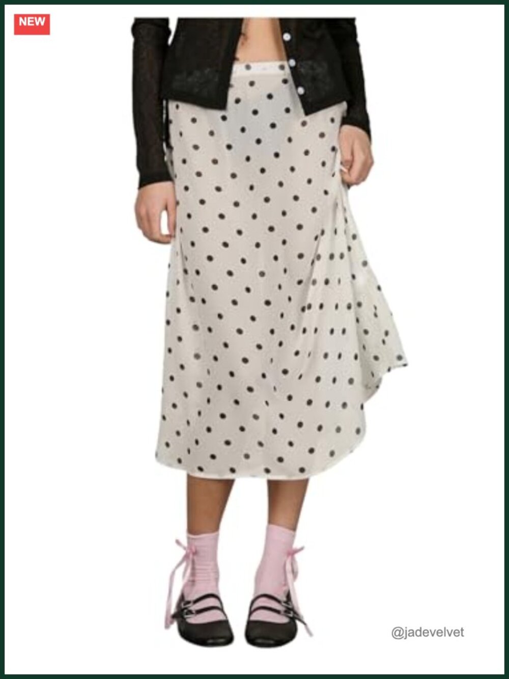 Polka Dot Sheer Midi Skirt Low Waist Flowy Elastic Waist